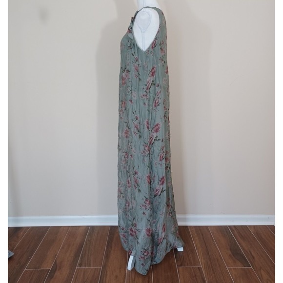 Cobblestone Living Sage Green Floral Tank Maxi Dress Rayon Silk Women US OS - Picture 6 of 8